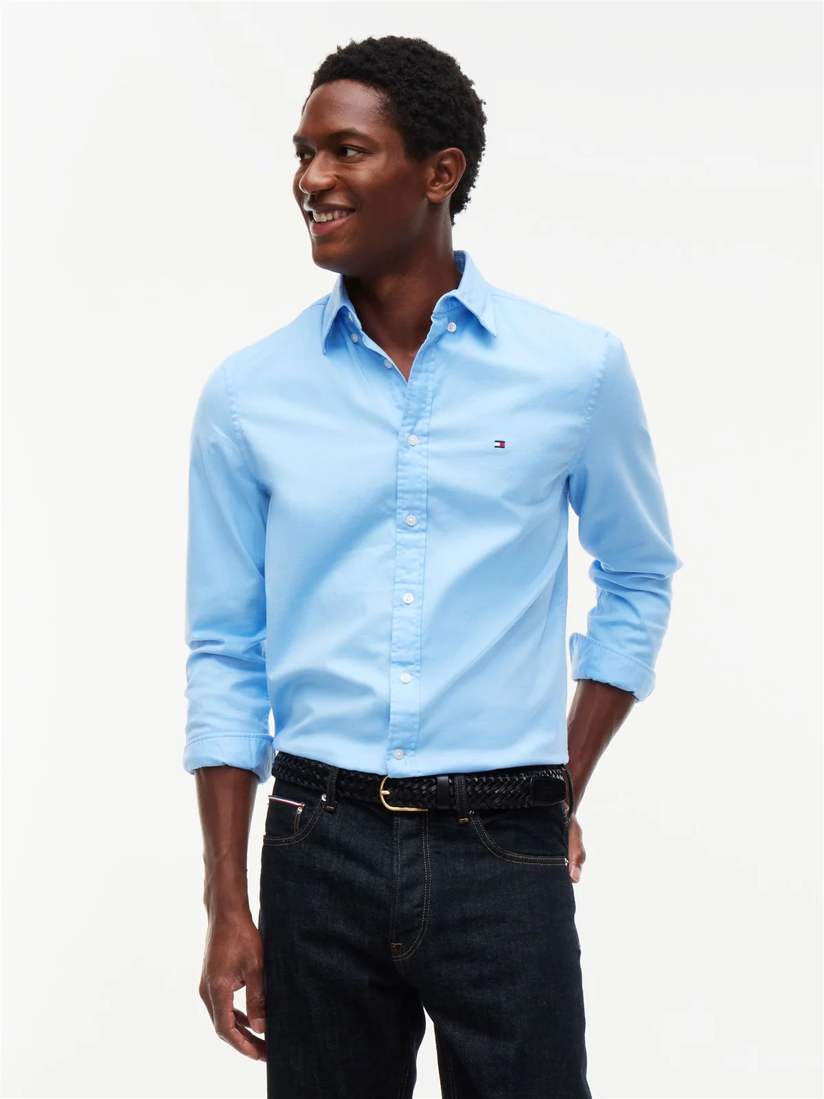 Tommy Hilfiger Flex Flannel Solid Coloured Shirt - Blue - L