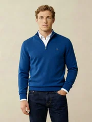 Fynch Hatton Fine Knit Cotton 1/4 Zip Sweater - Midnight Navy - L