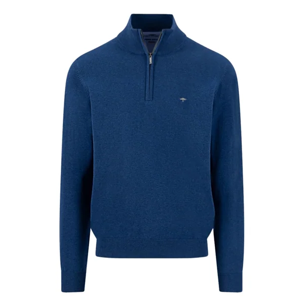 Fynch Hatton Fine Knit Cotton 1/4 Zip Sweater - Midnight Navy - L
