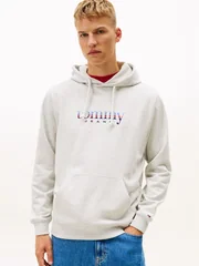 Tommy Jeans Logo Terry Drawstring Hoody - Grey - XS