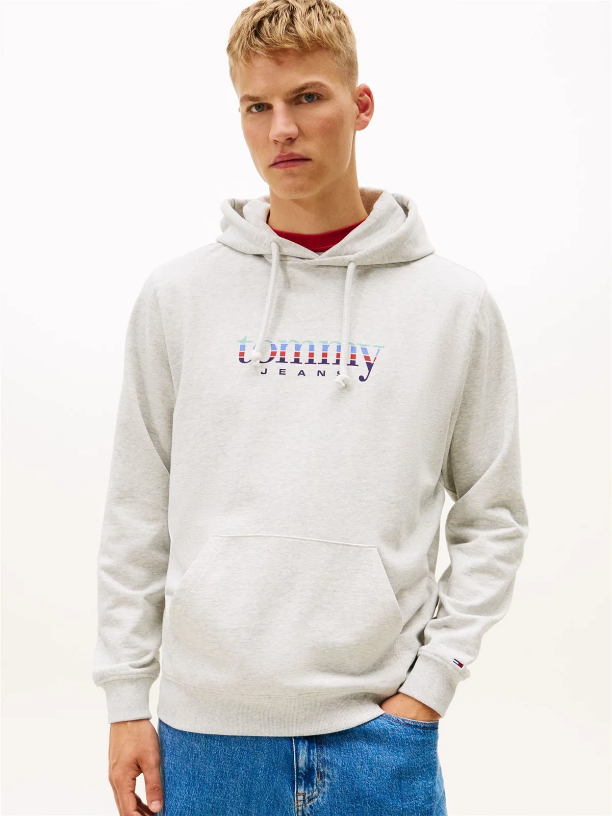 Tommy Jeans Logo Terry Drawstring Hoody - Grey - XS