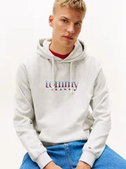 Tommy Jeans Logo Terry Drawstring Hoody - Grey - XS