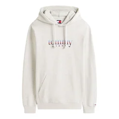 Tommy Jeans Logo Terry Drawstring Hoody - Grey - XS