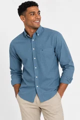 Fynch Hatton Fine Stripe Poplin B.D. Shirt - Blue - L