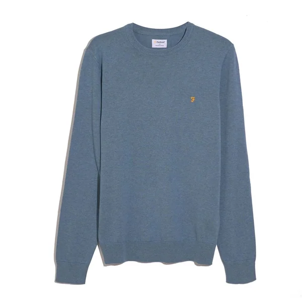Farah Mullen Cotton Crew Neck Sweater - Blue Tide - S