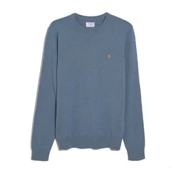 Farah Mullen Cotton Crew Neck Sweater - Blue Tide - S