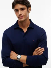 Tommy Hilfiger Regular Waffle Long Sleeve Polo Shirt - Navy - L
