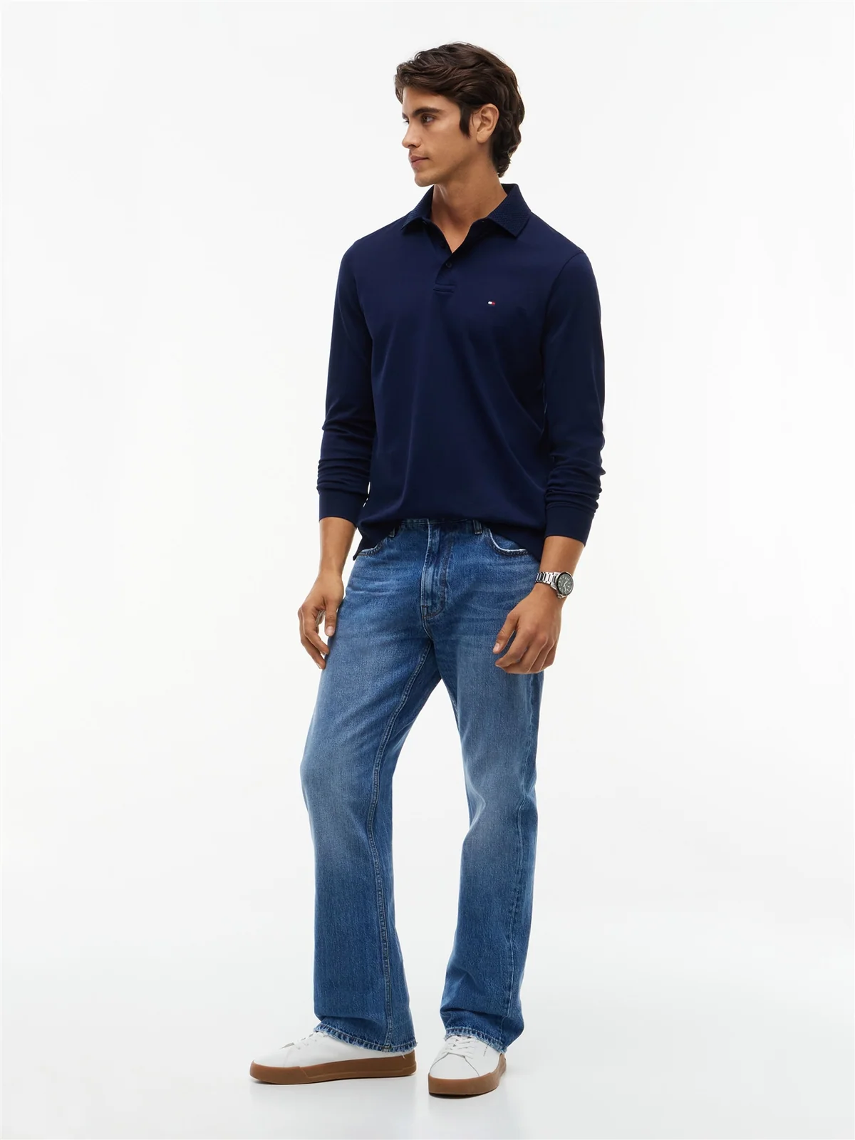 Tommy Hilfiger Regular Waffle Long Sleeve Polo Shirt - Navy - L