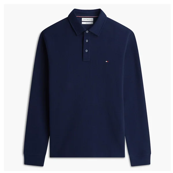 Tommy Hilfiger Regular Waffle Long Sleeve Polo Shirt - Navy - L