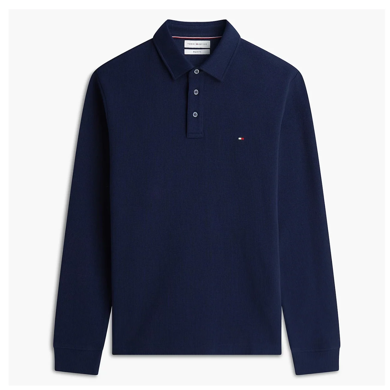 Tommy Hilfiger Regular Waffle Long Sleeve Polo Shirt - Navy - L