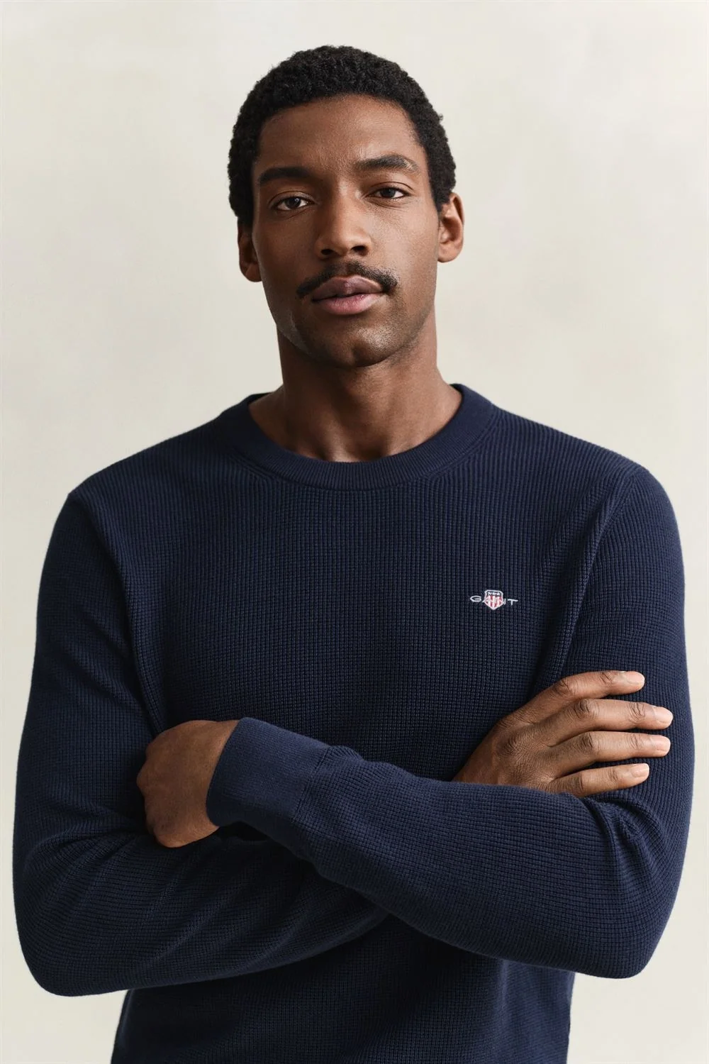 Gant Micro Textured Cotton Crew Neck Sweater - Dk Navy - L