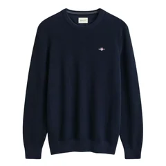 Gant Micro Textured Cotton Crew Neck Sweater - Dk Navy - L