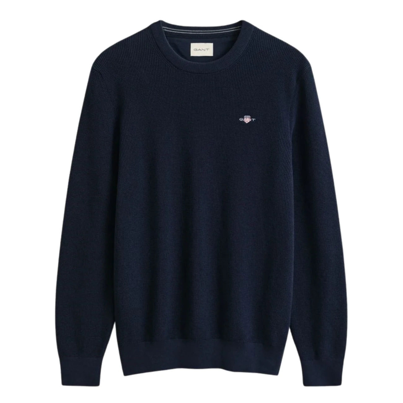 Gant Micro Textured Cotton Crew Neck Sweater - Dk Navy - L