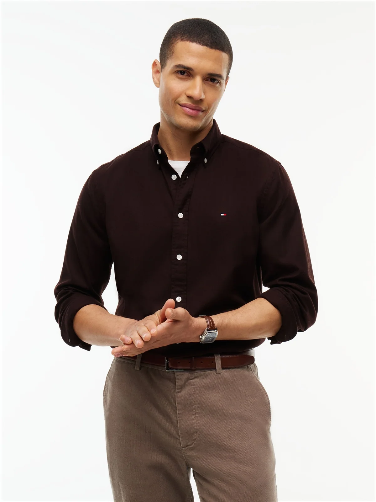 Tommy Hilfiger Flex Flannel Solid Coloured Shirt - Brown - M