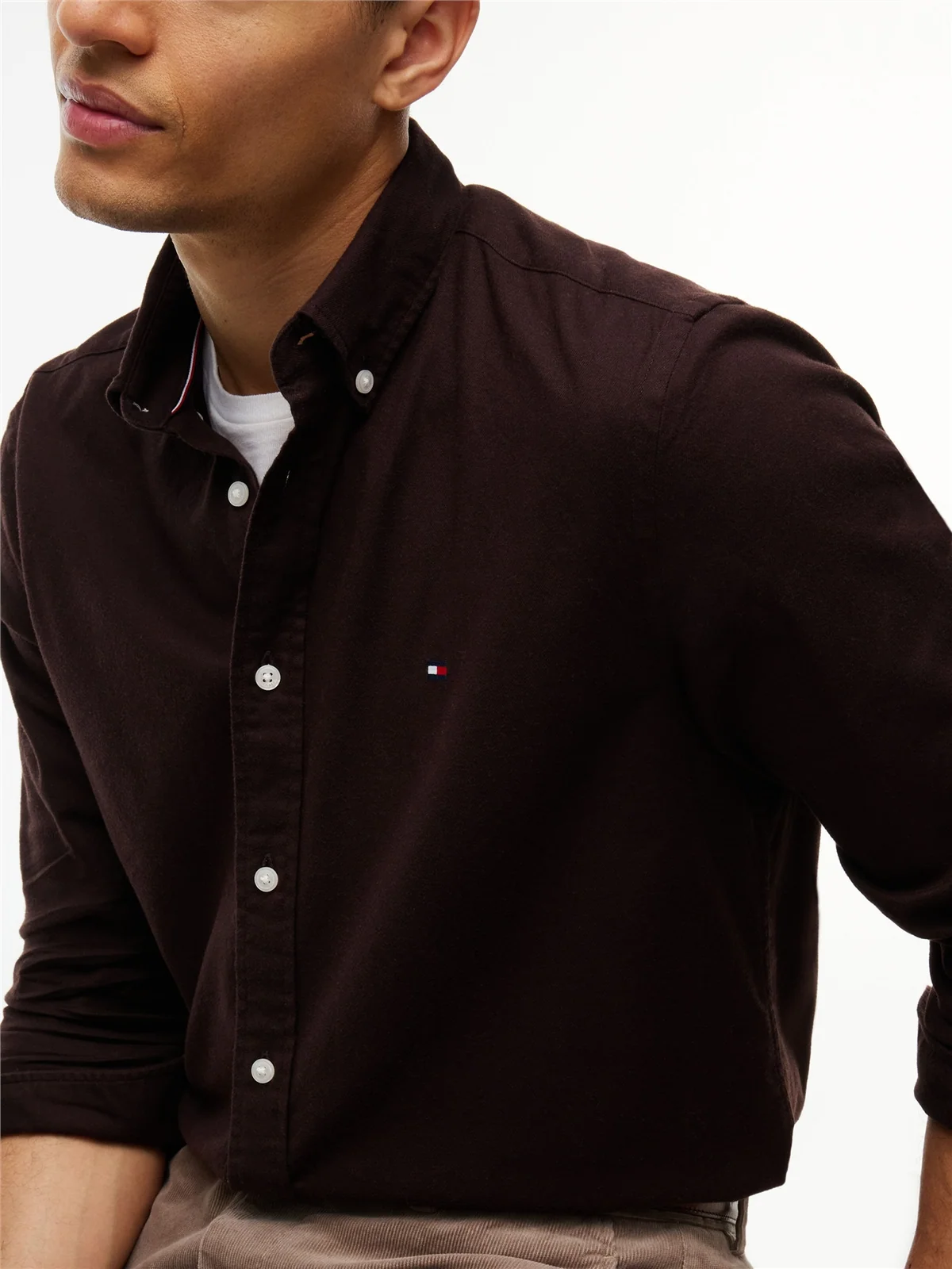 Tommy Hilfiger Flex Flannel Solid Coloured Shirt - Brown - M