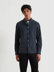 Farah Brewer Organic Check Shirt - Dk Green - L