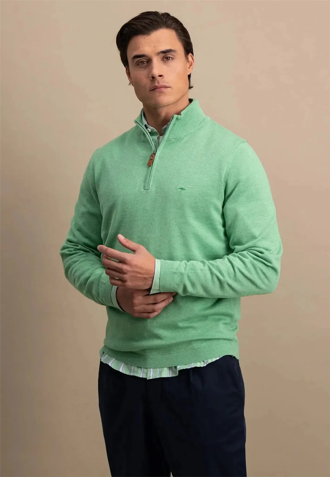 Fynch Hatton Air Cotton 1/4 Zip Knited Sweater - Green - XL