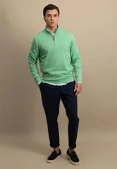 Fynch Hatton Air Cotton 1/4 Zip Knited Sweater - Green - XL