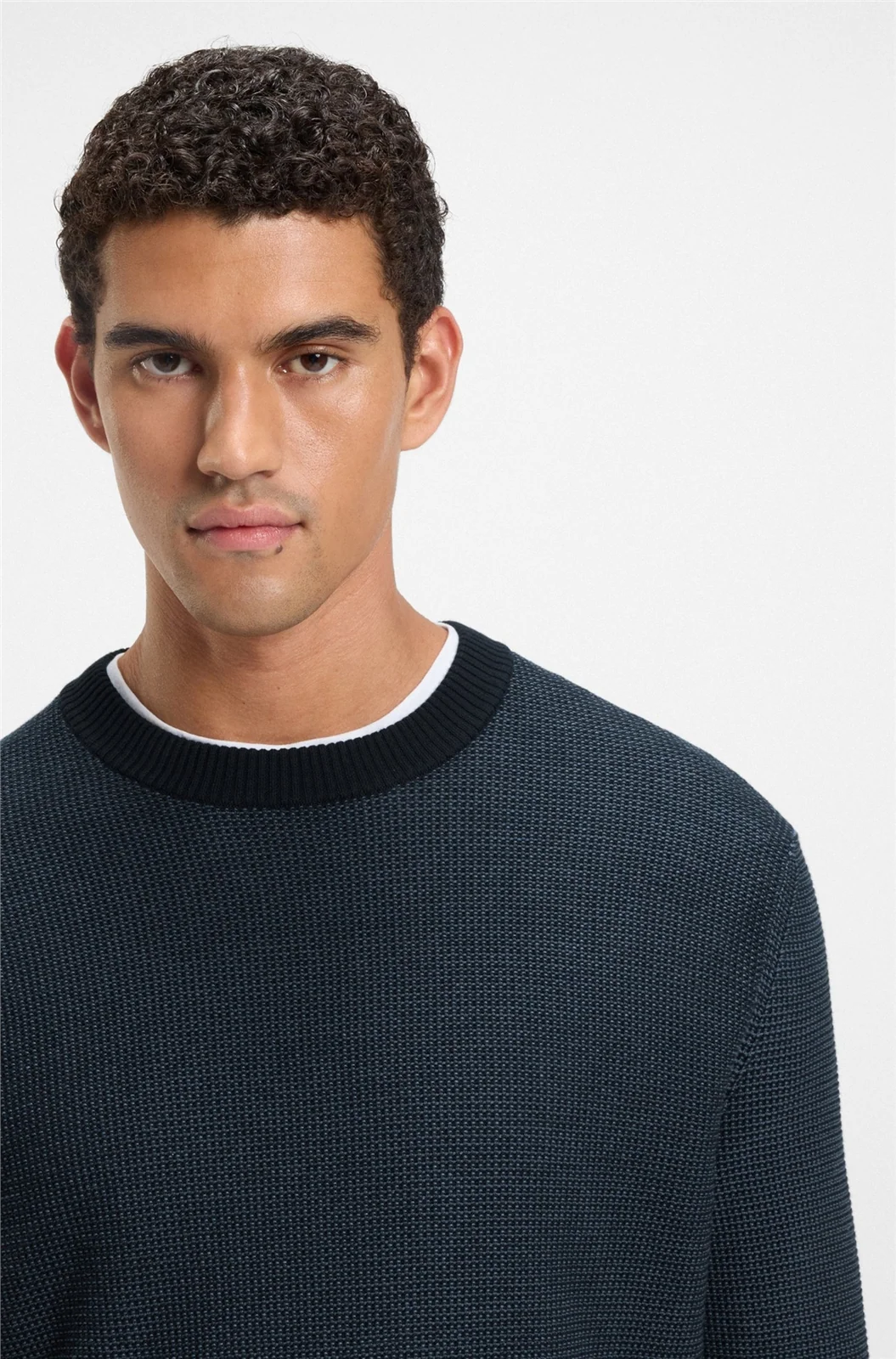 Boss Klapok Cotton-Blend Two-Tone Structure Sweater - Navy - 2XL