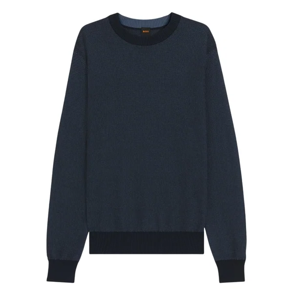 Boss Klapok Cotton-Blend Two-Tone Structure Sweater - Navy - 2XL