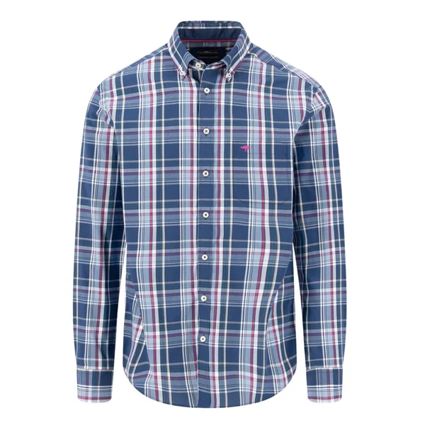 Fynch Hatton Cotton Dark Multicolor Check B.D. Shirt - Blue - M