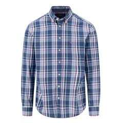 Fynch Hatton Cotton Dark Multicolor Check B.D. Shirt - Blue - M