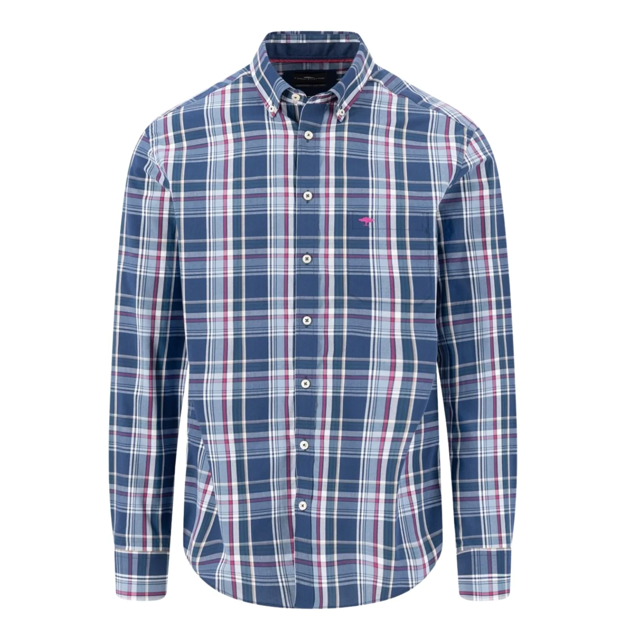 Fynch Hatton Cotton Dark Multicolor Check B.D. Shirt - Blue - M