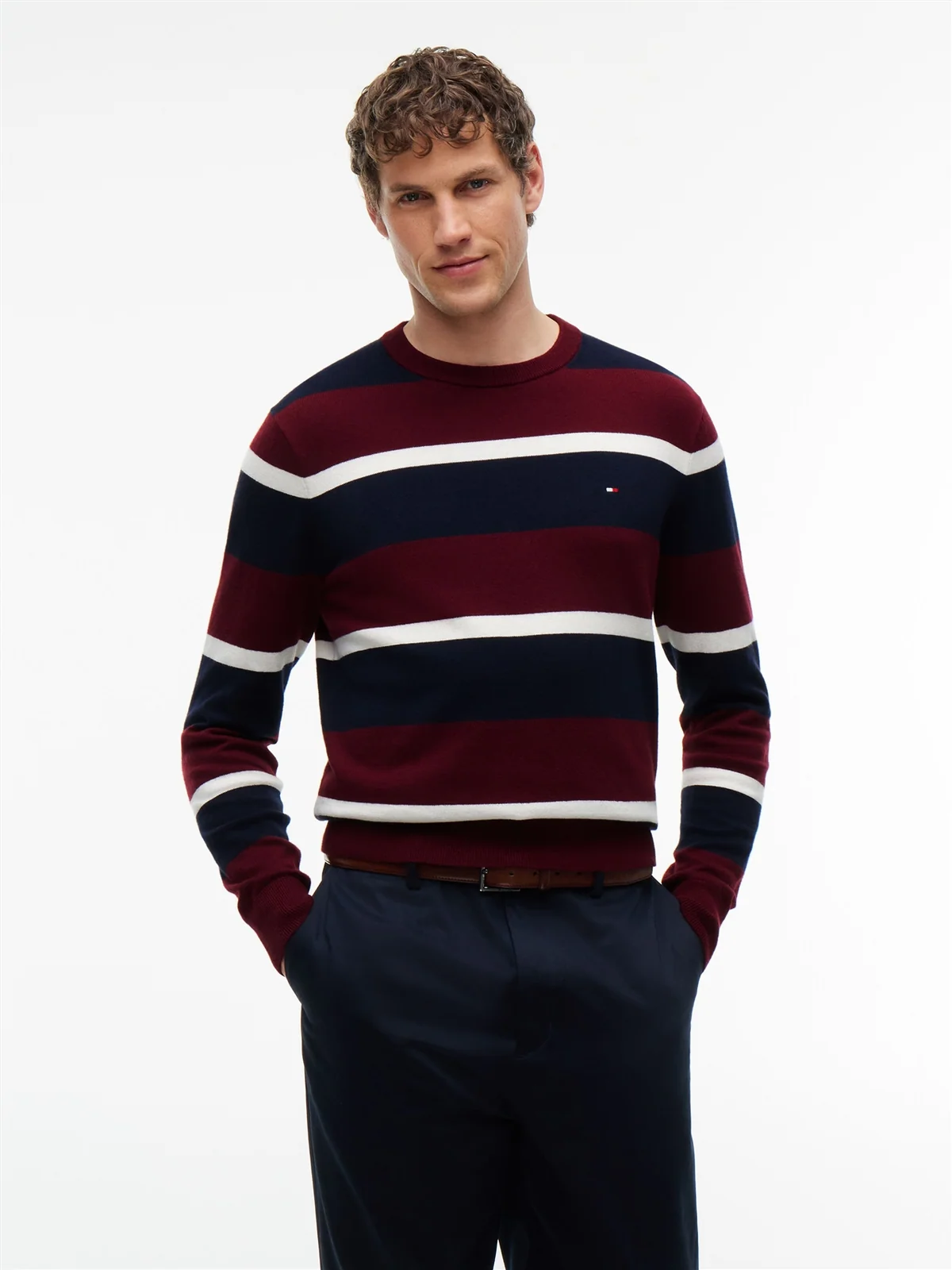 Tommy Hilfiger Striped Pima Cotton Cashmere Blend Sweater - Multi - XL