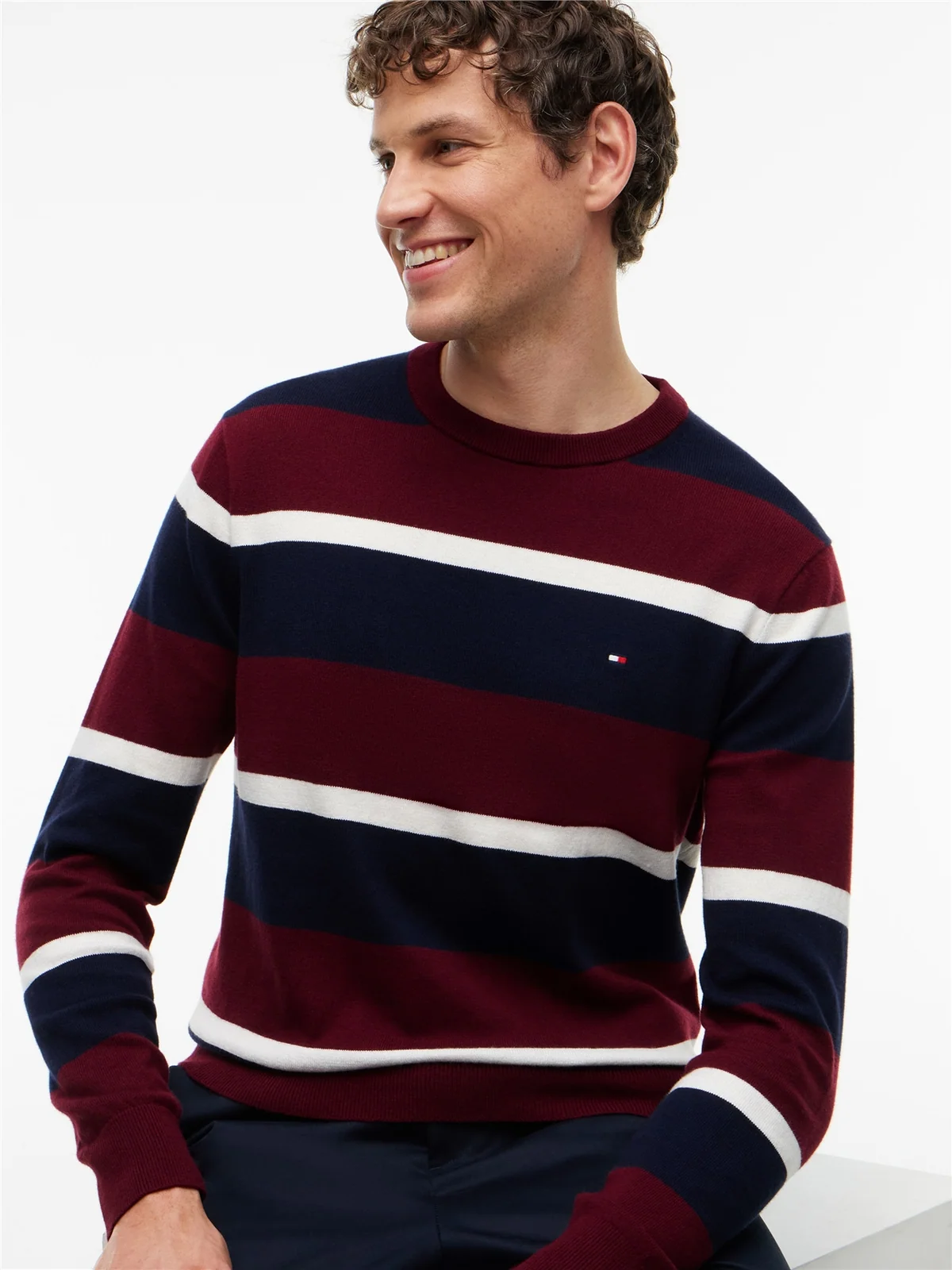 Tommy Hilfiger Striped Pima Cotton Cashmere Blend Sweater - Multi - XL