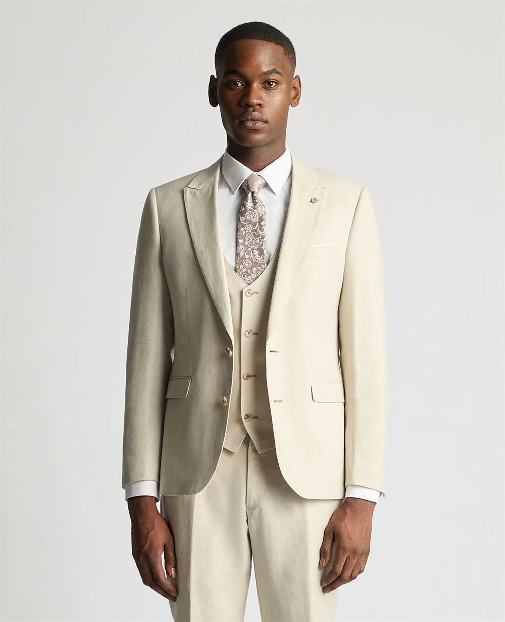 Remus Uomo Linen-Blend Suit Jacket - Stone - 38R