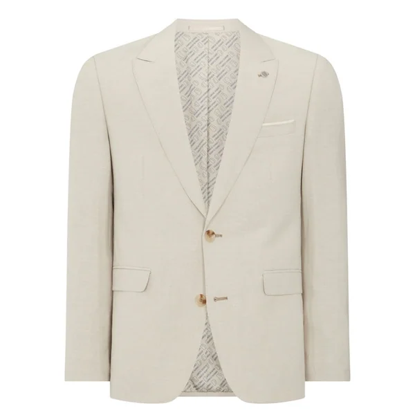 Remus Uomo Linen-Blend Suit Jacket - Stone - 38R