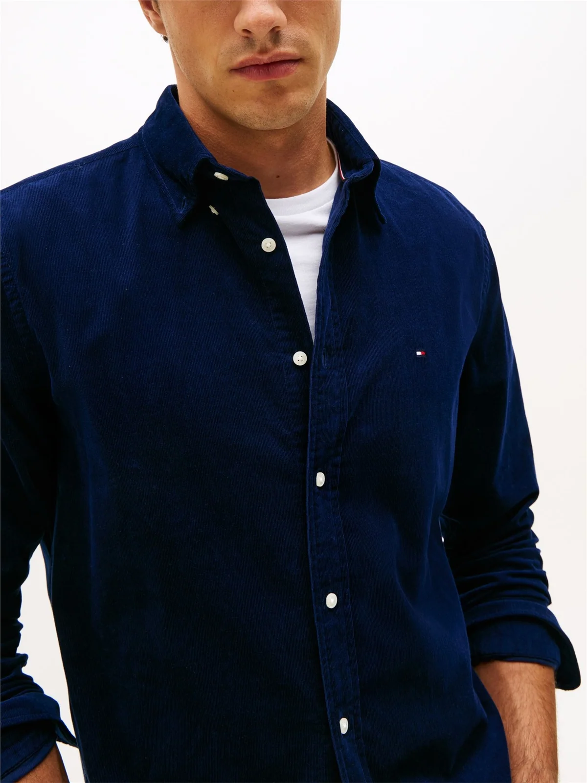 Tommy Hilfiger Flag Embroidery Corduroy Shirt - Navy - L