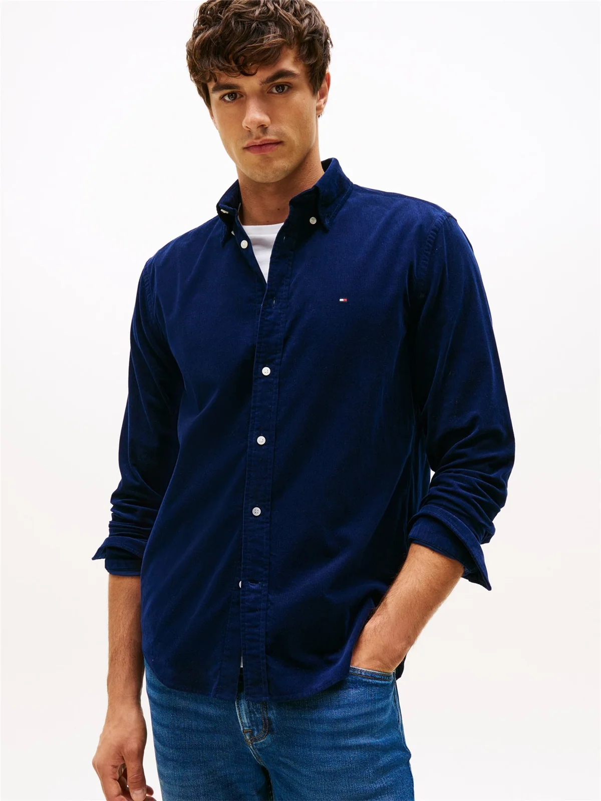 Tommy Hilfiger Flag Embroidery Corduroy Shirt - Navy - L