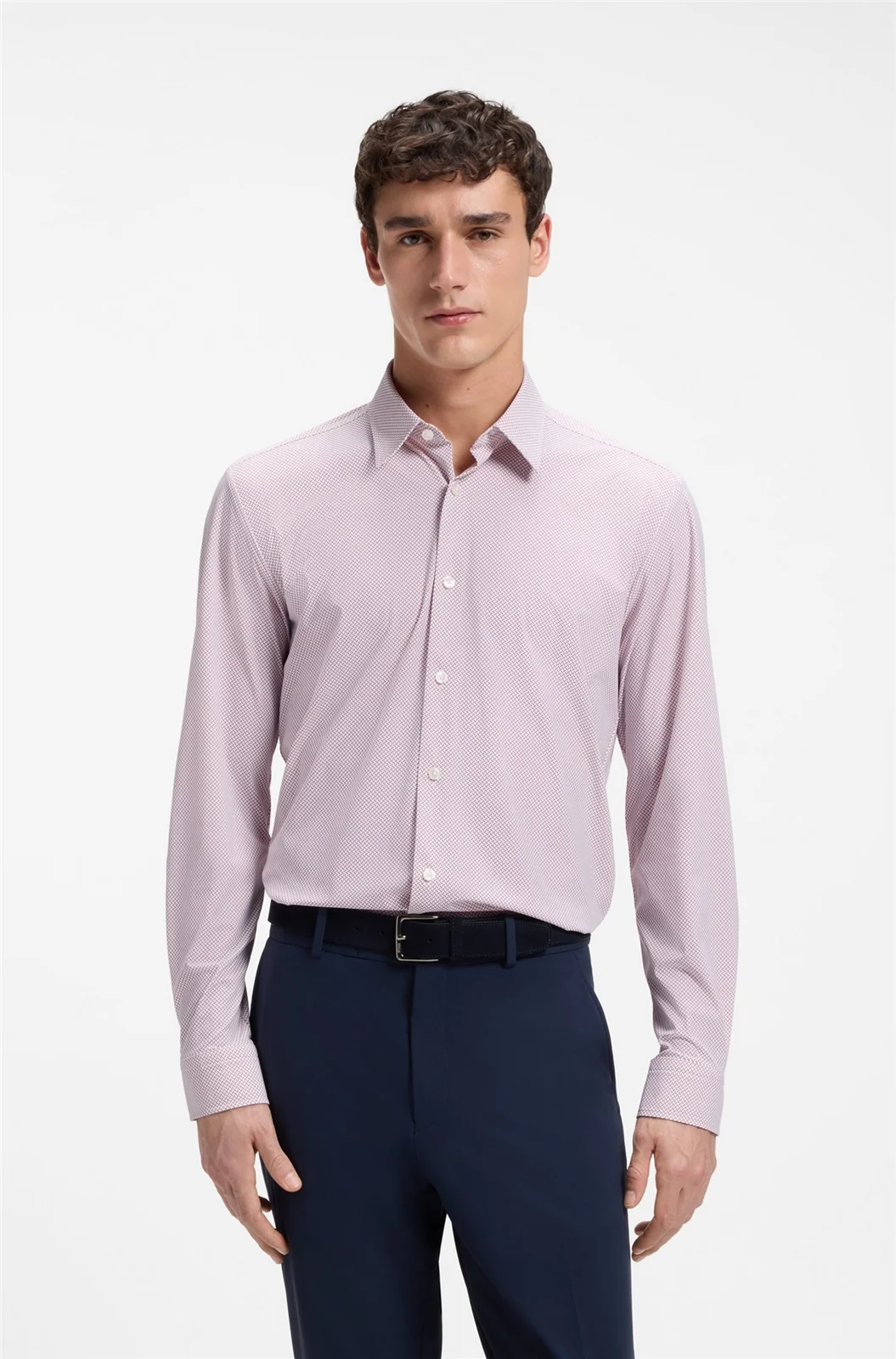 Boss Printed Liam Stetch Jersey Shirt - Pink - M