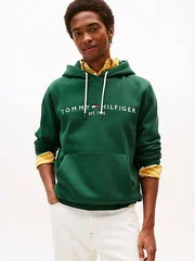 Tommy Hilfiger Logo Embroidery Fleece Hoodie L6k - Green - L