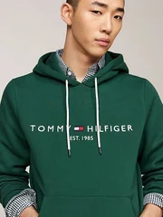 Tommy Hilfiger Logo Embroidery Fleece Hoodie L6k - Green - L