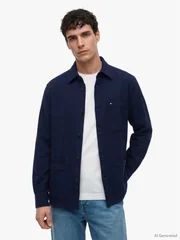 Tommy Hilfiger Cotton-Rich Lyocell Overshirt - Navy - S