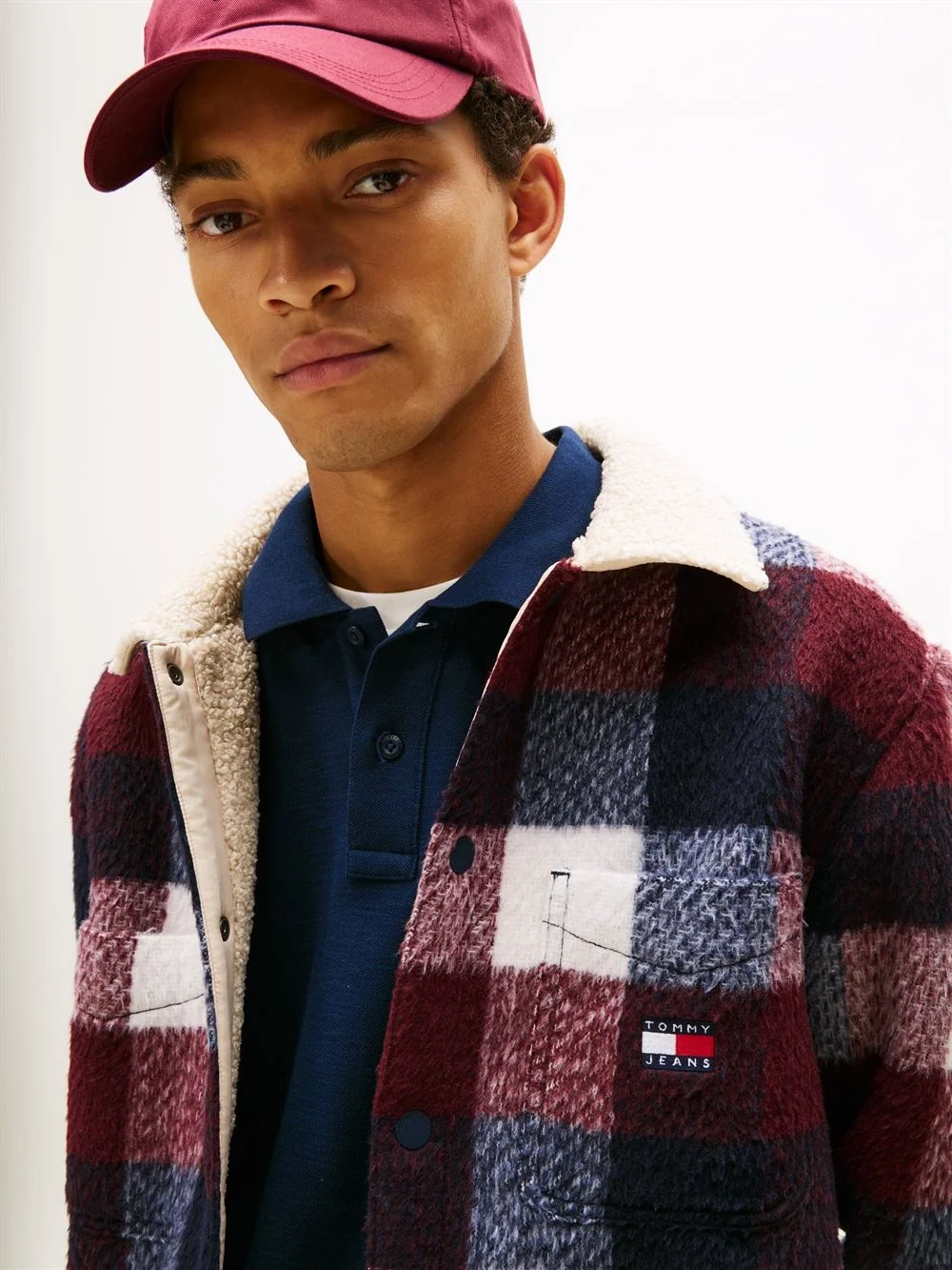 Tommy Jeans Check Teddy Overshirt Jacket - Navy - S