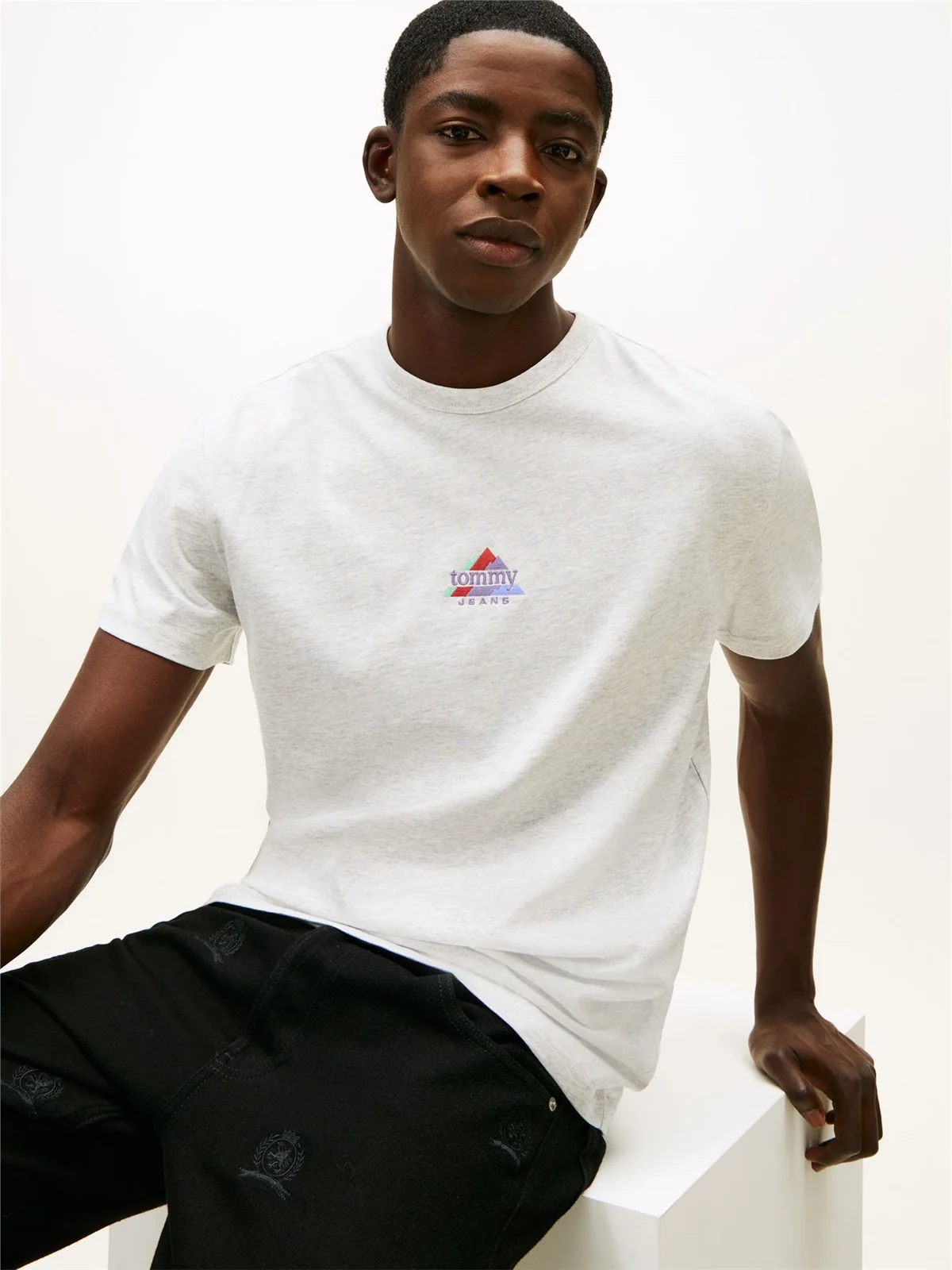 Tommy Jeans Mountain Logo Embroidery Jersey T-Shirt - Grey - S