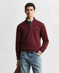 Gant Superfine Lambswool Half Zip Sweater - Wine - L