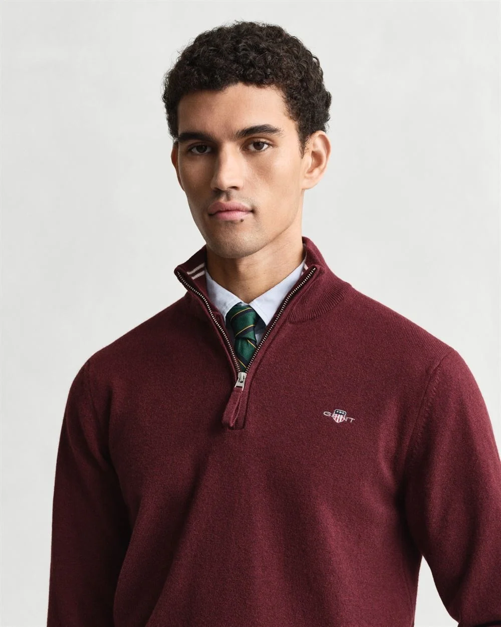 Gant Superfine Lambswool Half Zip Sweater - Wine - L