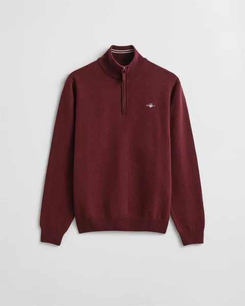 Gant Superfine Lambswool Half Zip Sweater - Wine - L