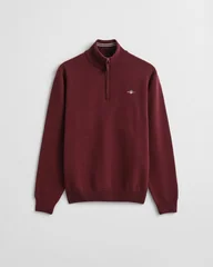 Gant Superfine Lambswool Half Zip Sweater - Wine - L
