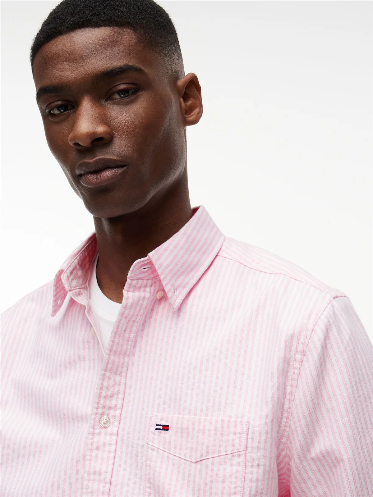 Tommy Jeans Regular Fit Flag Embroidery Striped Oxford Shirt - Pink - XL