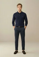 Fynch Hatton Longsleeve Superfine Polo Shirt - Navy - S