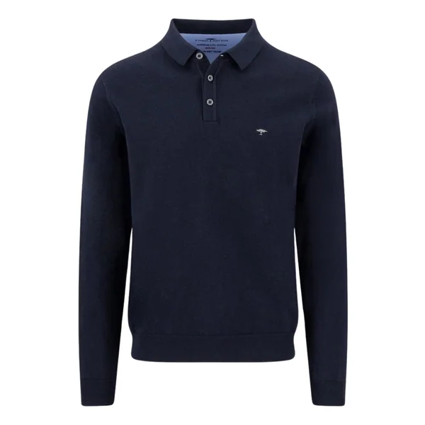 Fynch Hatton Longsleeve Superfine Polo Shirt - Navy - S