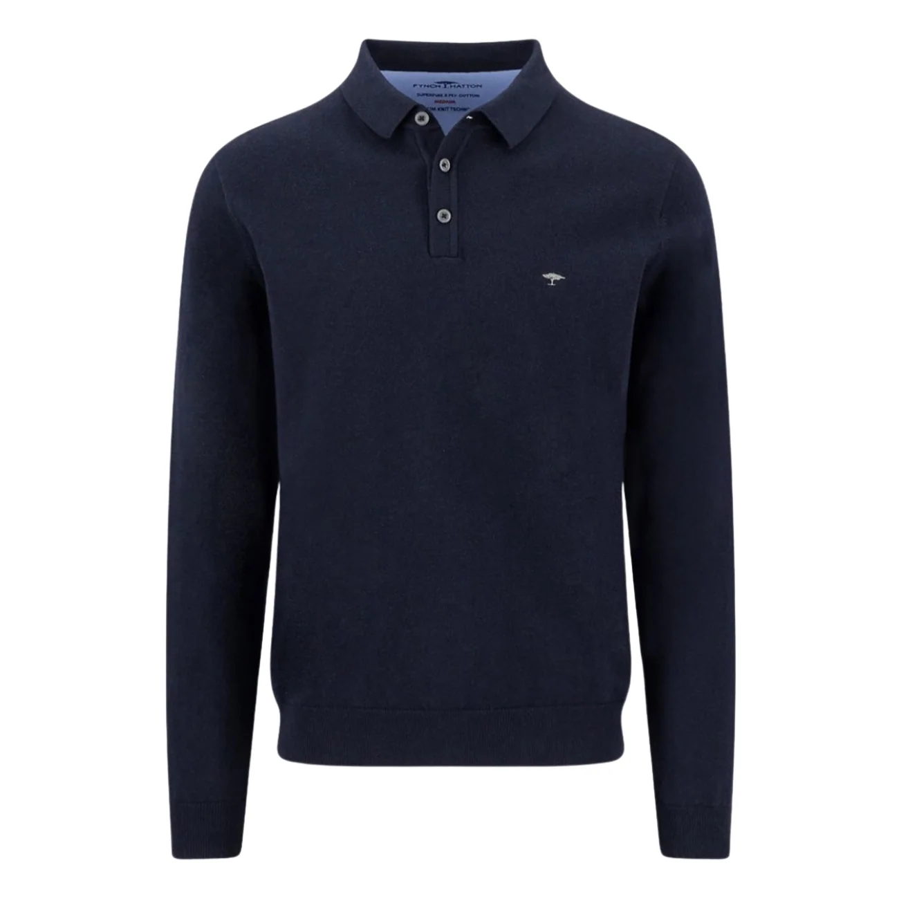 Fynch Hatton Longsleeve Superfine Polo Shirt - Navy - S