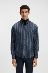 Boss Rickert_M Cotton Flannel Shirt - Navy - XL