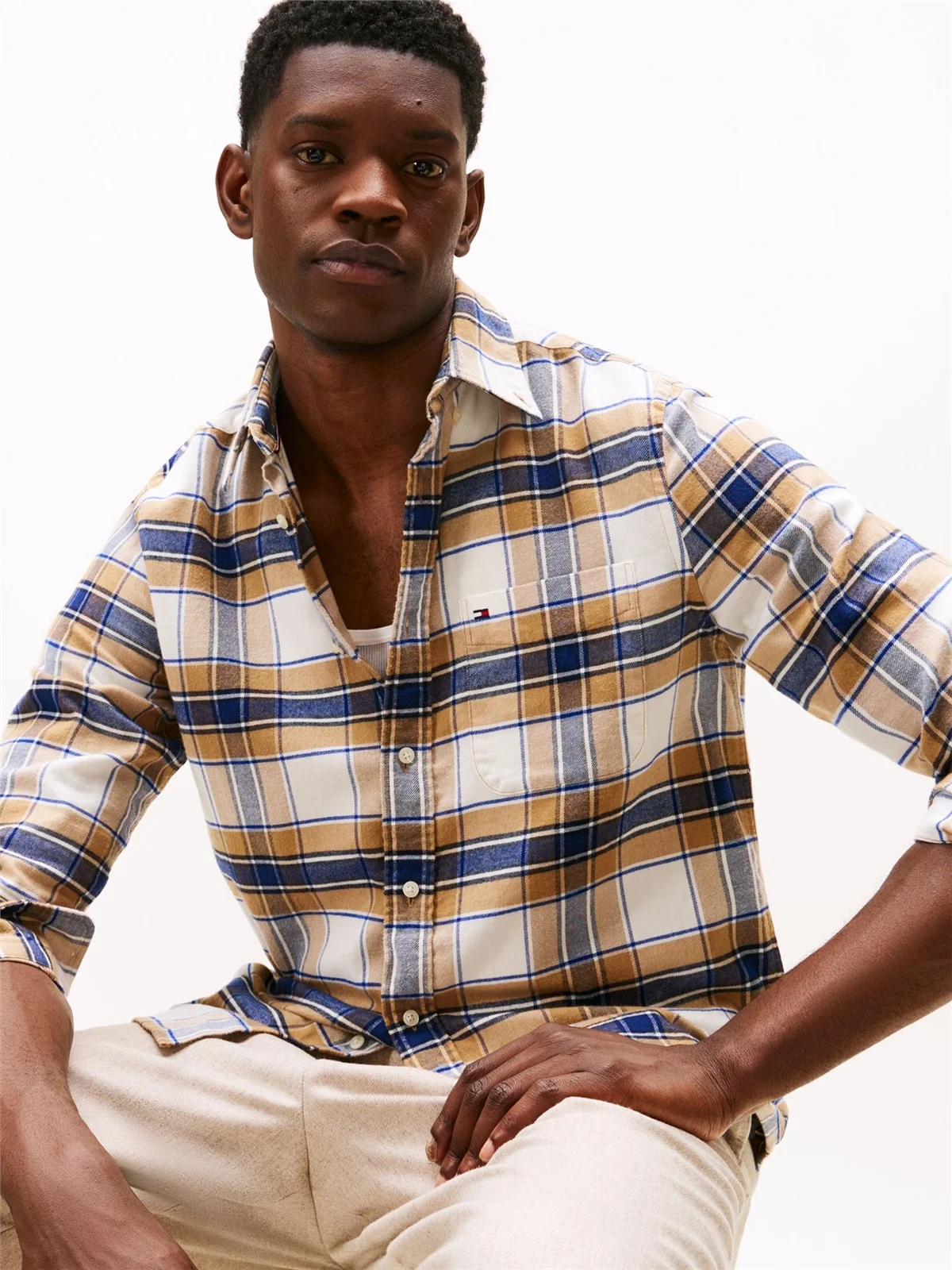 Tommy Hilfiger Hero Flannel Tartan Shirt - Beige - 2XL