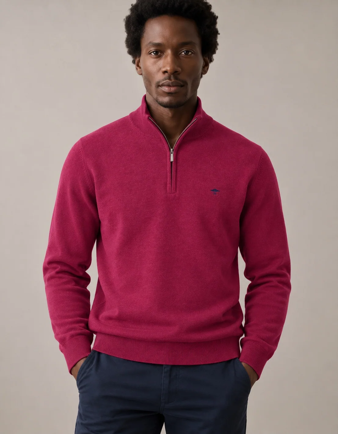 Fynch Hatton Troyer Quater Zip Superfine Sweater - Pink - 2XL